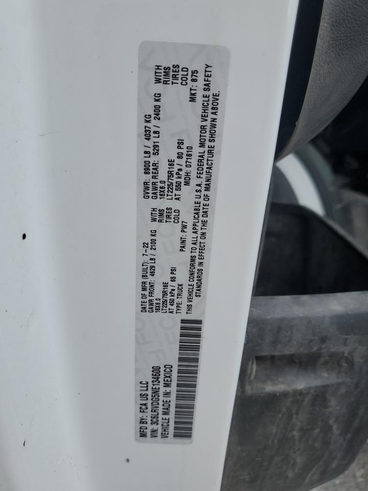 2022 Ram Promaster 2500 2500 High VIN: 3C6LRVDG5NE134600 Lot: 81520625
