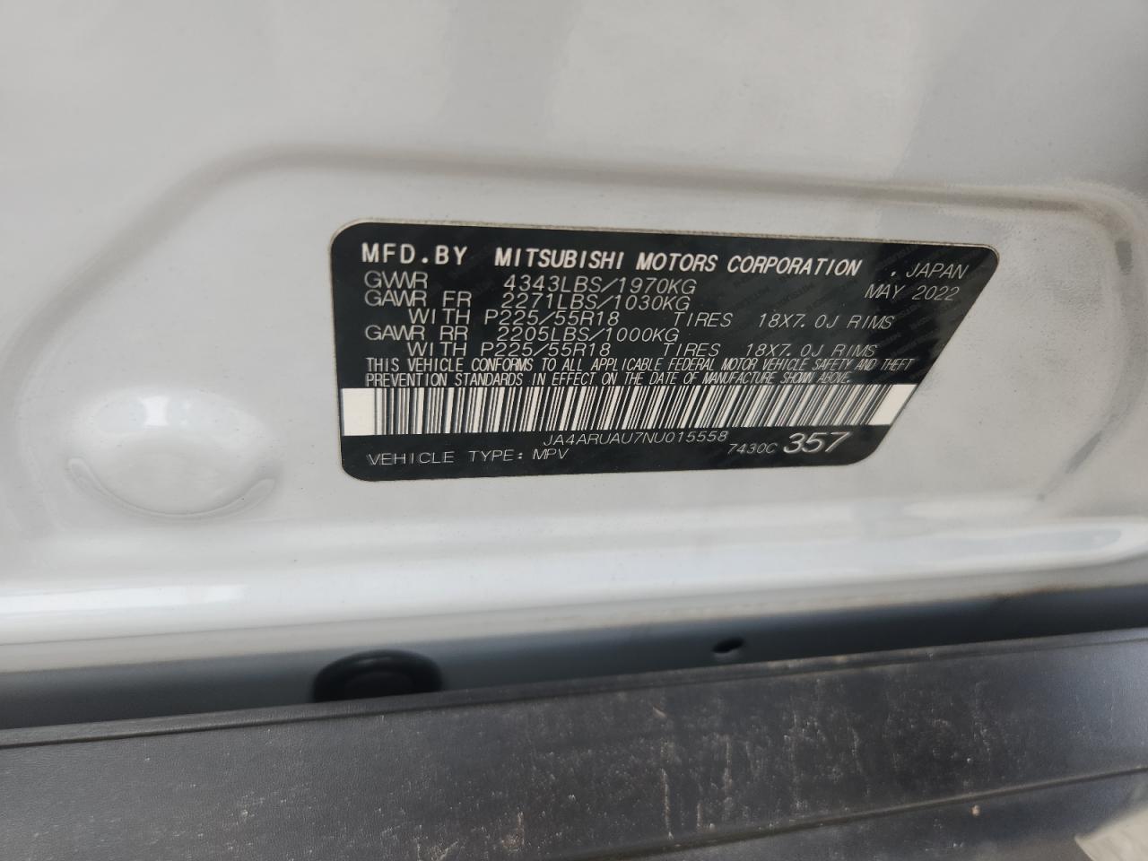 2022 Mitsubishi Outlander Sport Es VIN: JA4ARUAU7NU015558 Lot: 81613785