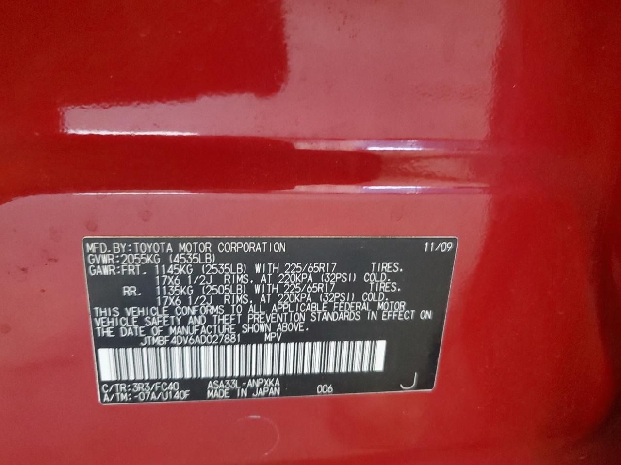 2010 Toyota Rav4 VIN: JTMBF4DV6AD027881 Lot: 81379175