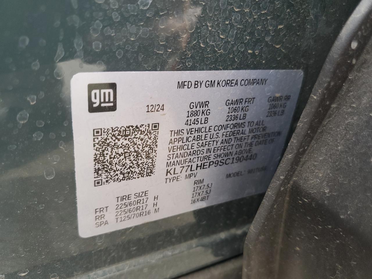 2025 Chevrolet Trax 1Lt VIN: KL77LHEP9SC190440 Lot: 71064165