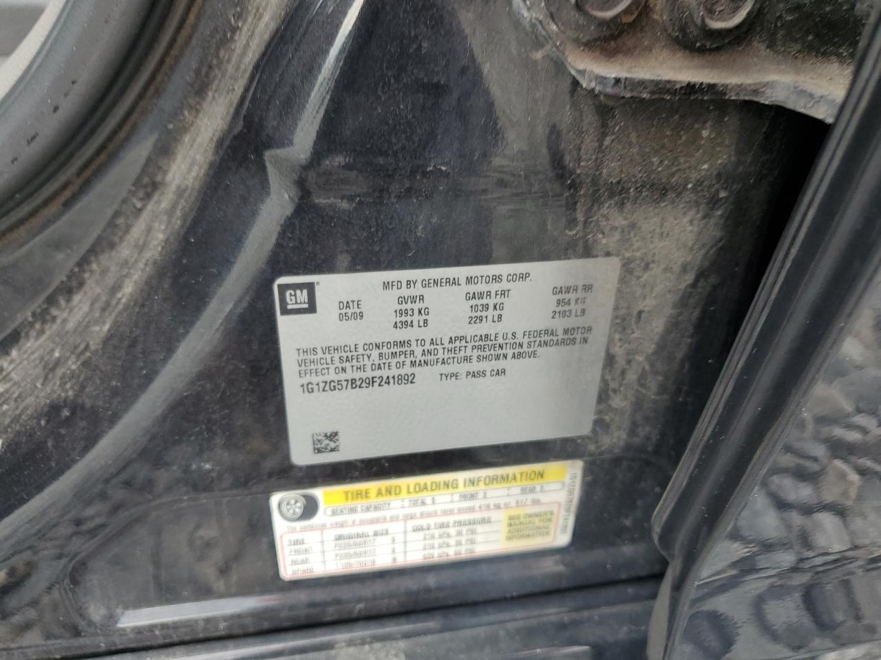 2009 Chevrolet Malibu Ls VIN: 1G1ZG57B29F241892 Lot: 94923475