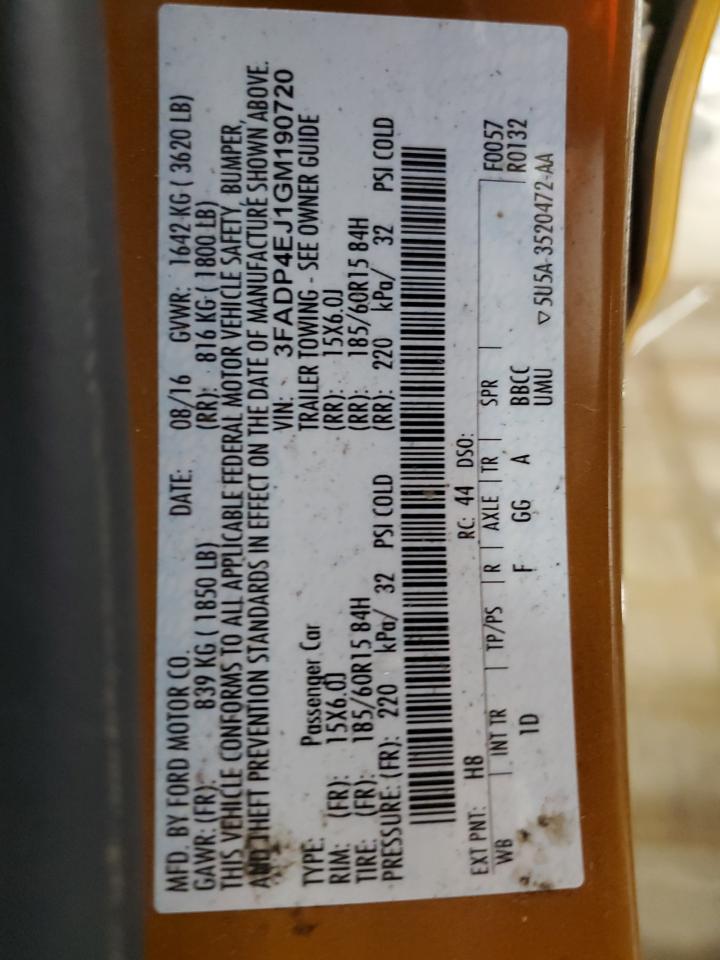 2016 Ford Fiesta Se VIN: 3FADP4EJ1GM190720 Lot: 81016695