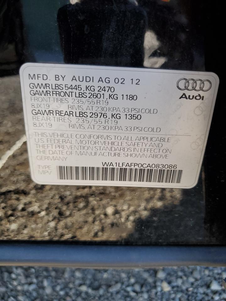 2012 Audi Q5 Premium Plus VIN: WA1LFAFP0CA083086 Lot: 84220895