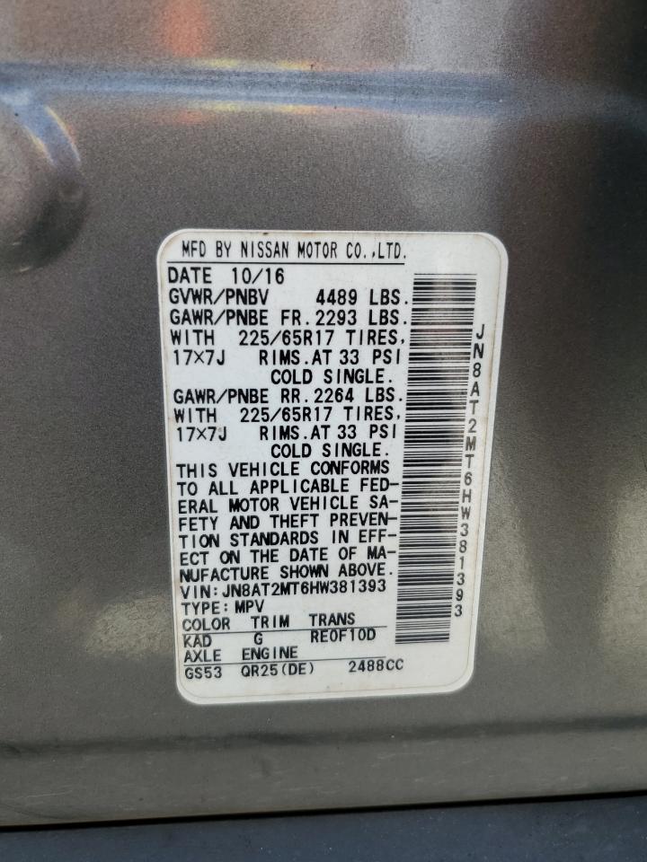 2017 Nissan Rogue S VIN: JN8AT2MT6HW381393 Lot: 80462065