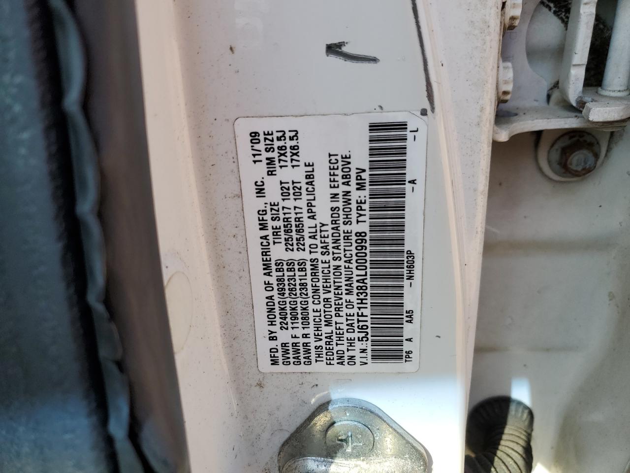 2010 Honda Accord Crosstour Ex VIN: 5J6TF1H38AL000998 Lot: 83972725