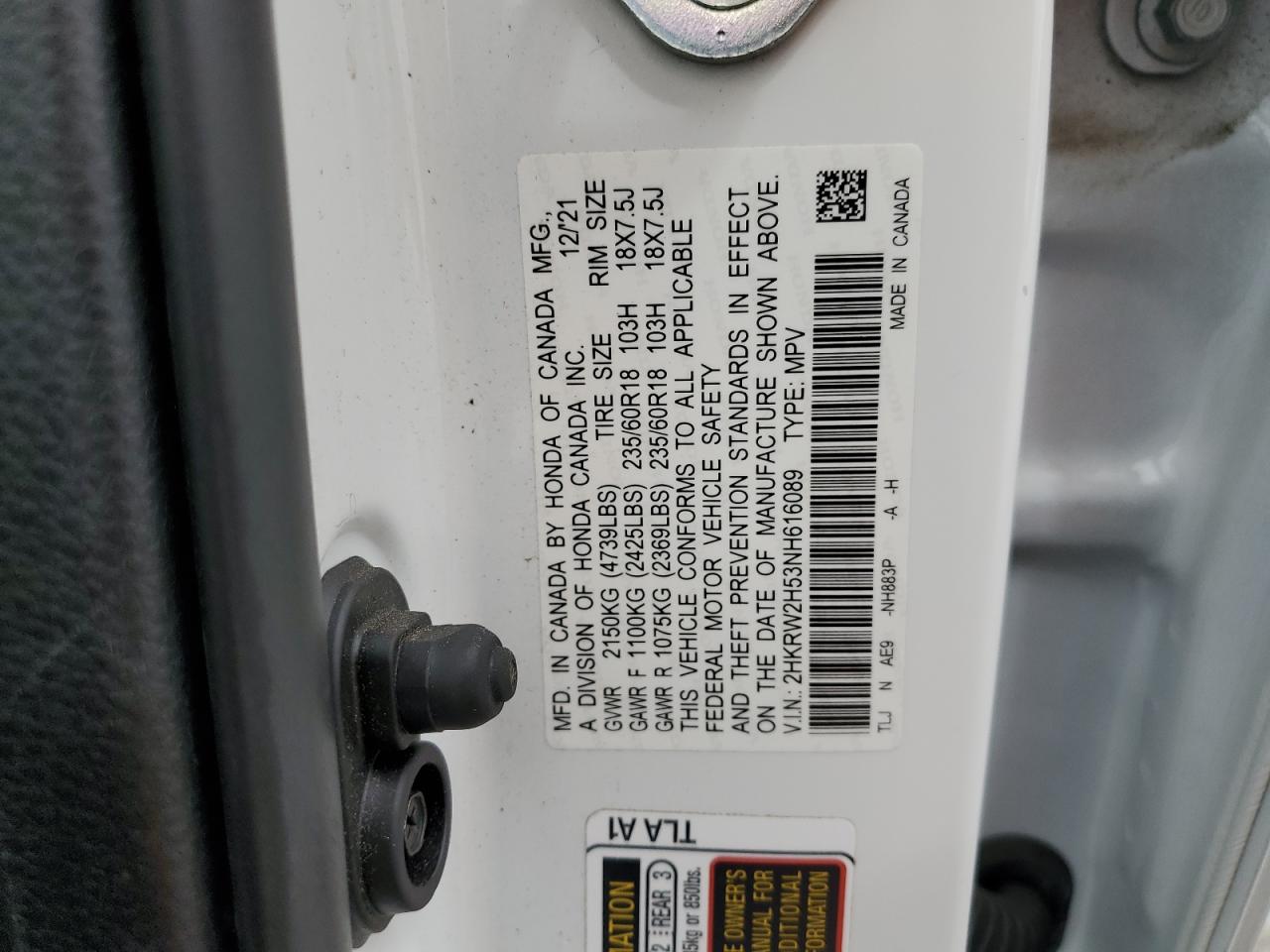 2022 Honda Cr-V Ex VIN: 2HKRW2H53NH616089 Lot: 71066065