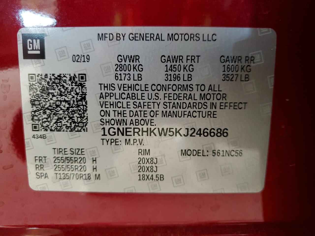 2019 Chevrolet Traverse Lt VIN: 1GNERHKW5KJ246686 Lot: 80643955