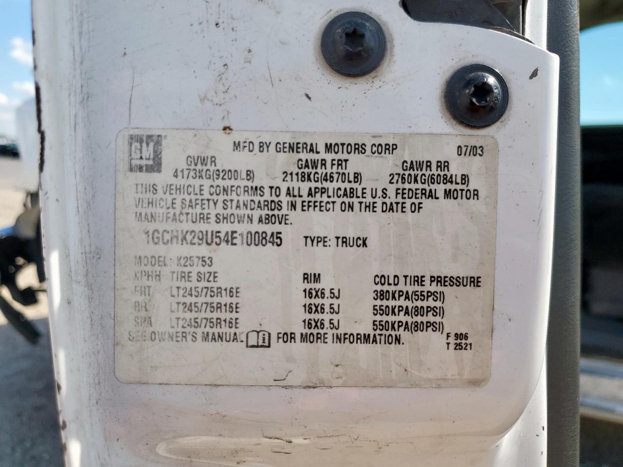 2004 Chevrolet Silverado K2500 Heavy Duty VIN: 1GCHK29U54E100845 Lot: 84043725