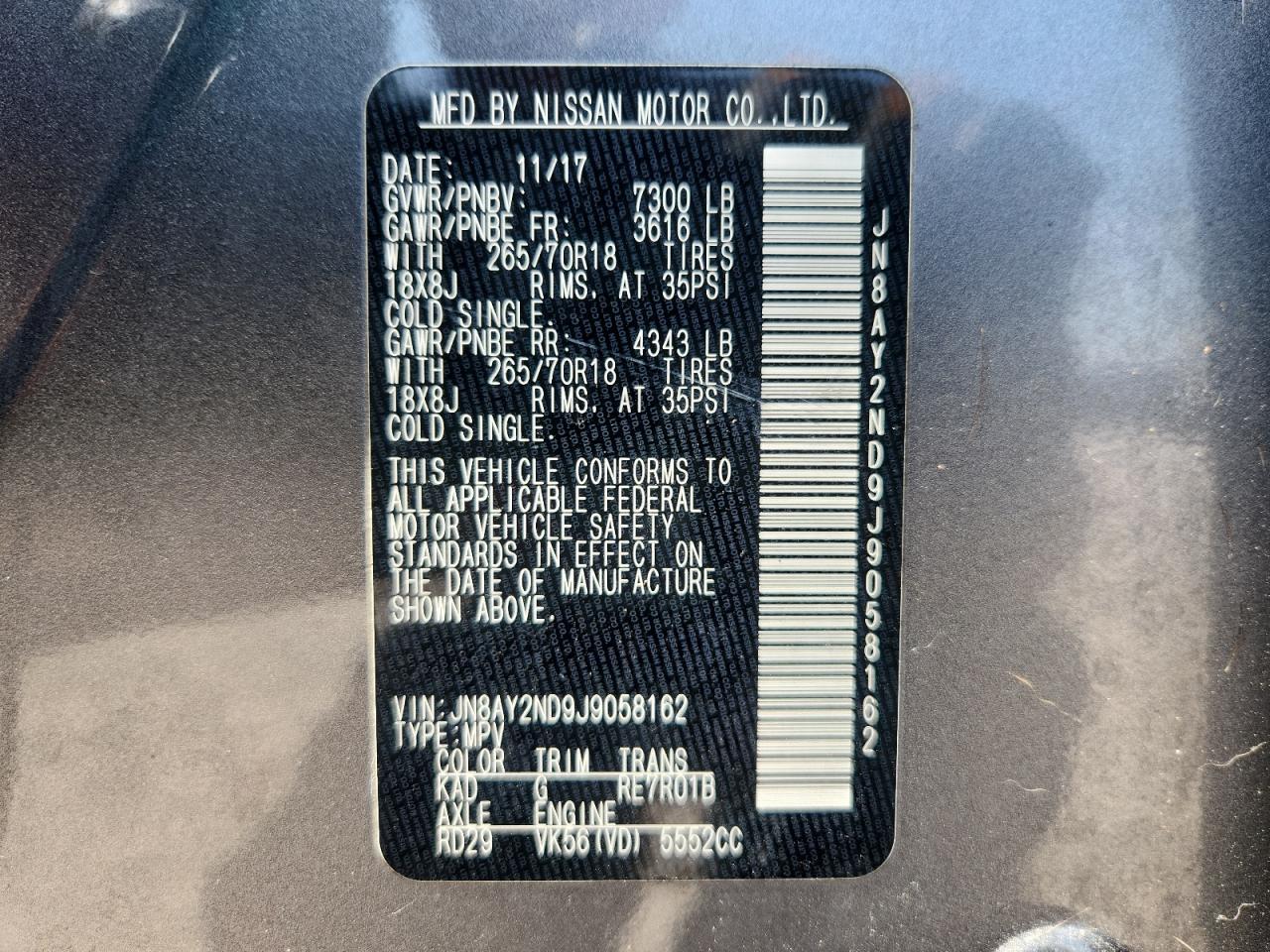 2018 Nissan Armada Sv VIN: JN8AY2ND9J9058162 Lot: 71240395