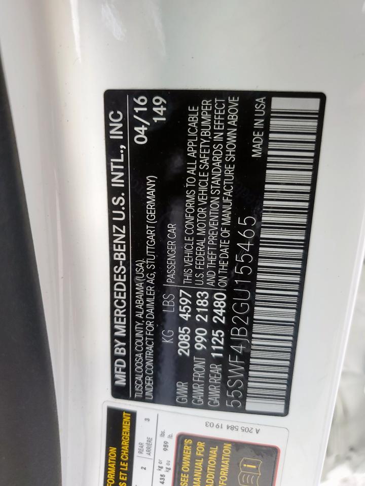 2016 Mercedes-Benz C 300 VIN: 55SWF4JB2GU155465 Lot: 81867205