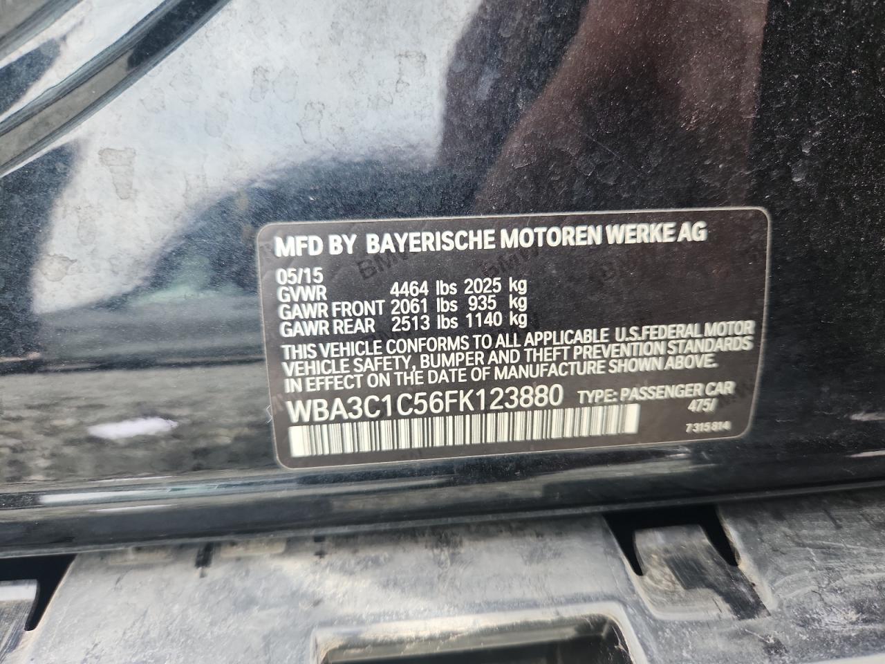 2015 BMW 328 I Sulev VIN: WBA3C1C56FK123880 Lot: 83995665