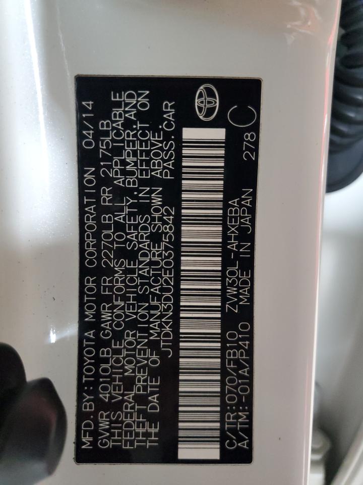 2014 Toyota Prius VIN: JTDKN3DU2E0375842 Lot: 82160695