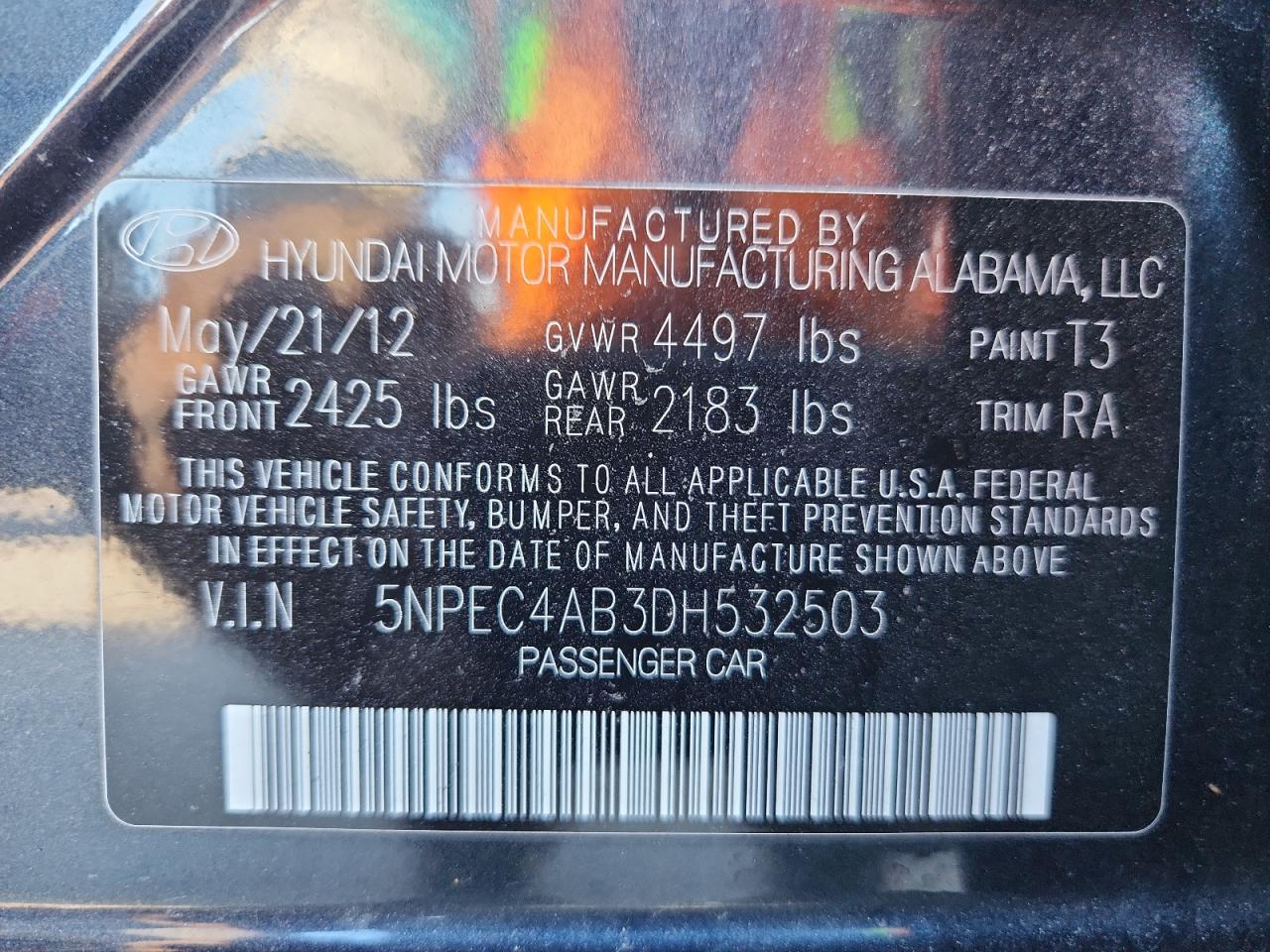 2013 Hyundai Sonata Se VIN: 5NPEC4AB3DH532503 Lot: 81525145