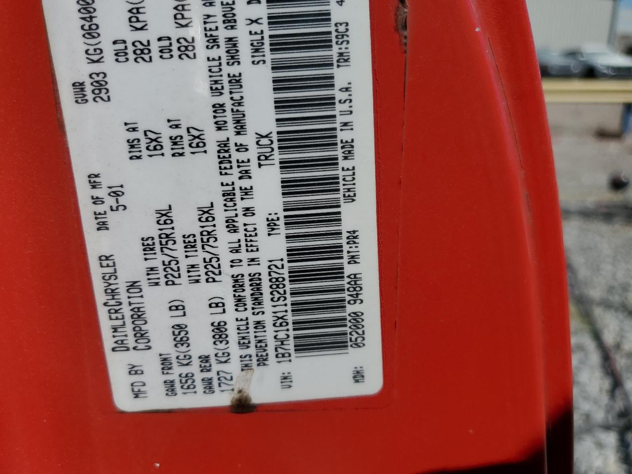 2001 Dodge Ram 1500 VIN: 1B7HC16X11S288721 Lot: 80625345