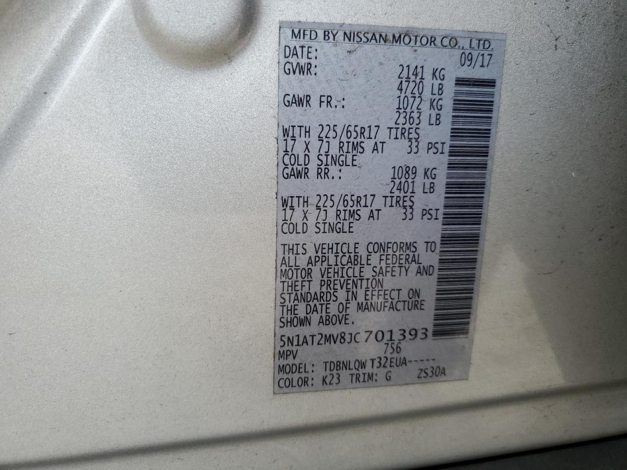 2018 Nissan Rogue S VIN: 5N1AT2MV8JC701393 Lot: 83764735