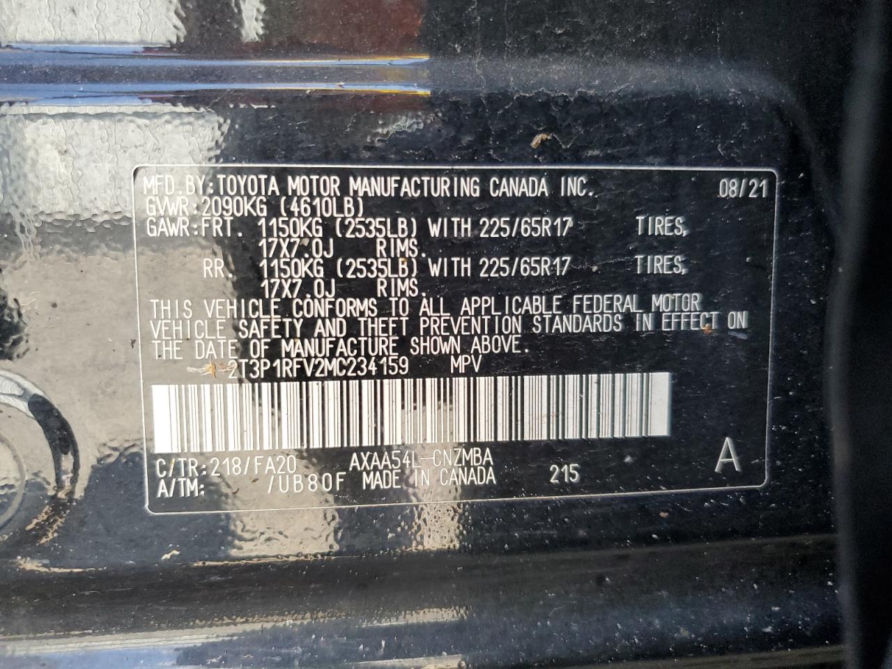 2021 Toyota Rav4 Xle VIN: 2T3P1RFV2MC234159 Lot: 71455955