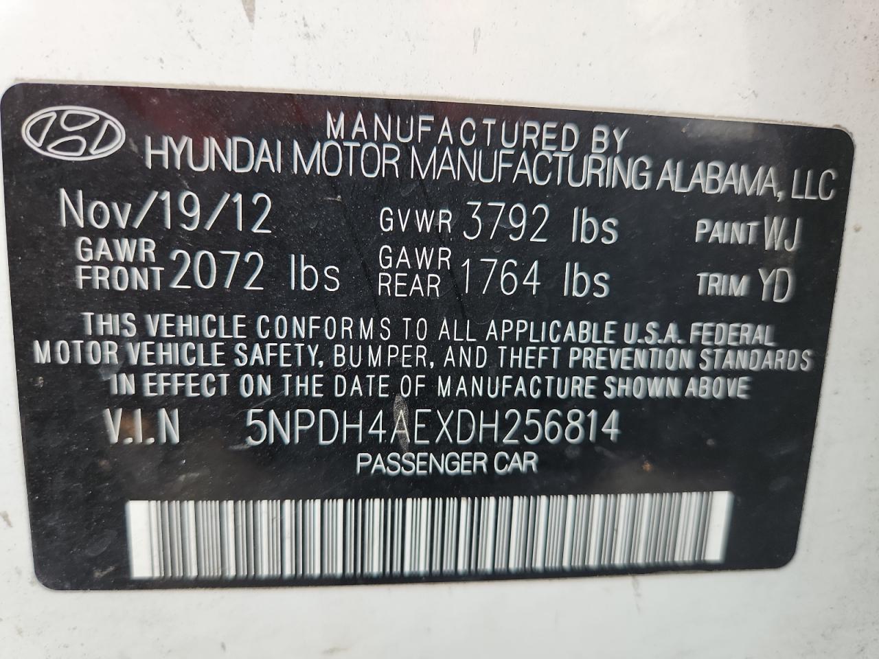 2013 Hyundai Elantra Gls VIN: 5NPDH4AEXDH256814 Lot: 71845545