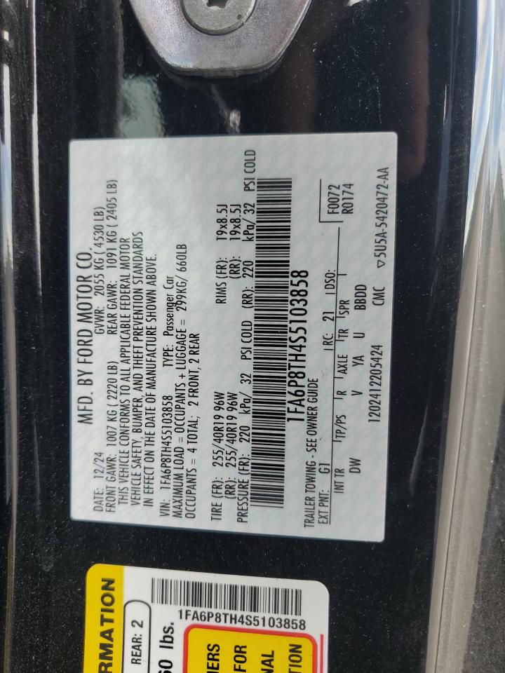 2025 Ford Mustang VIN: 1FA6P8TH4S5103858 Lot: 81803715