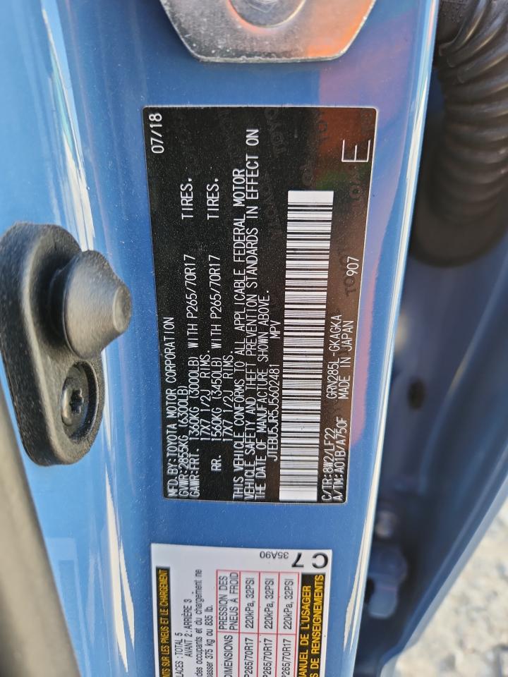 2018 Toyota 4Runner Sr5/Sr5 Premium VIN: JTEBU5JR5J5602481 Lot: 70940085