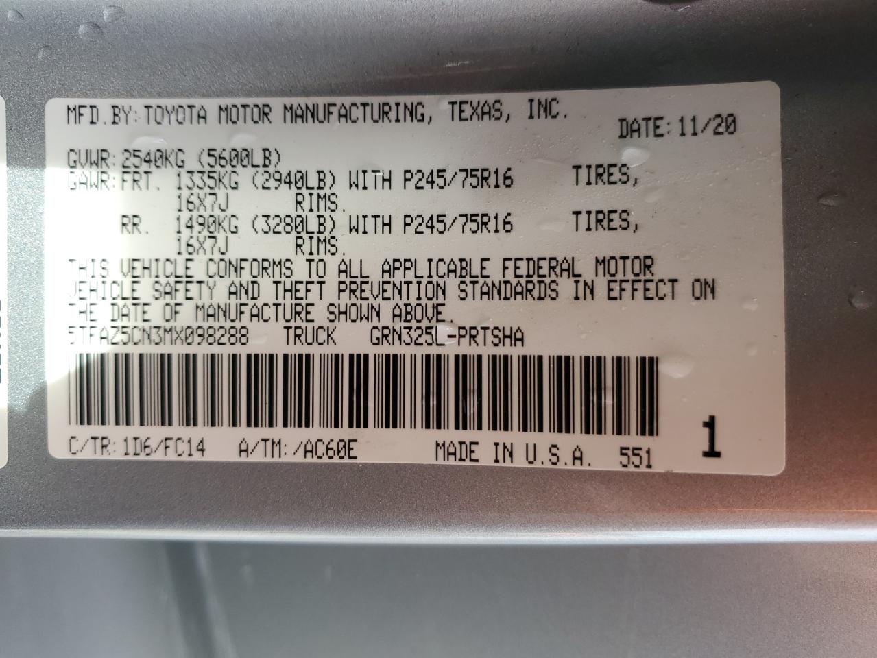 2021 Toyota Tacoma Double Cab VIN: 5TFAZ5CN3MX098288 Lot: 81489995