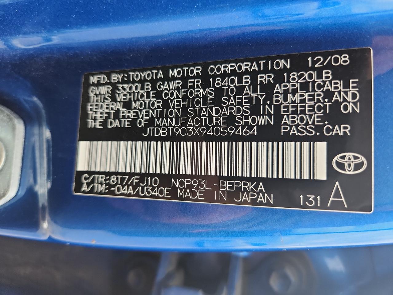 2009 Toyota Yaris VIN: JTDBT903X94059464 Lot: 81709405