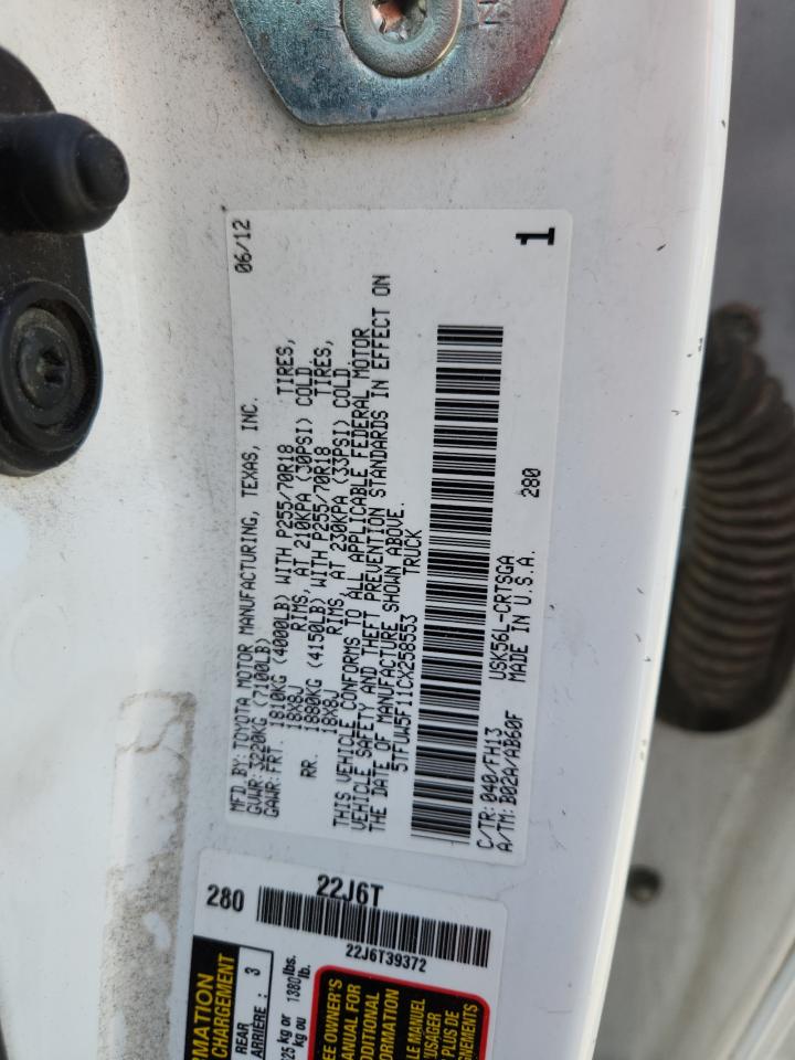 2012 Toyota Tundra Double Cab Sr5 VIN: 5TFUW5F11CX258553 Lot: 82119235