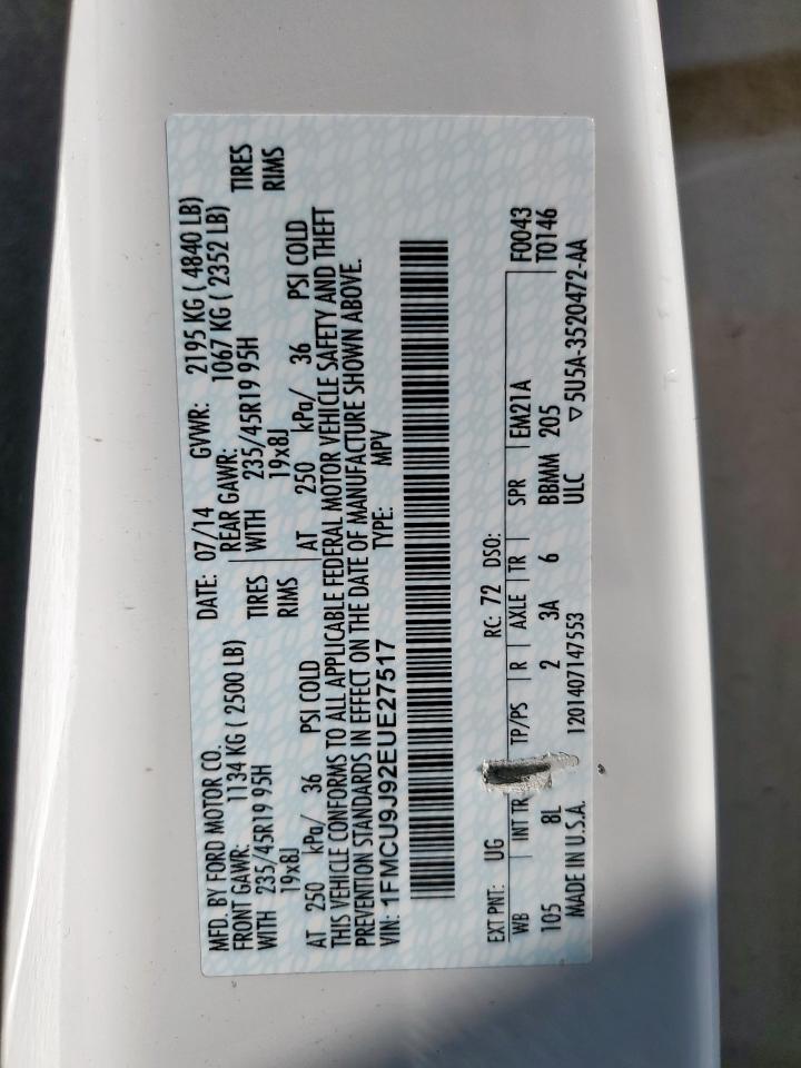 2014 Ford Escape Titanium VIN: 1FMCU9J92EUE27517 Lot: 71504395