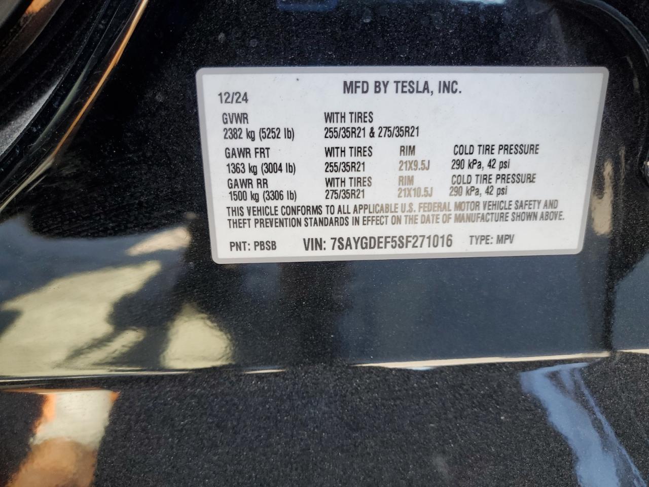 2025 Tesla Model Y VIN: 7SAYGDEF5SF271016 Lot: 71796055