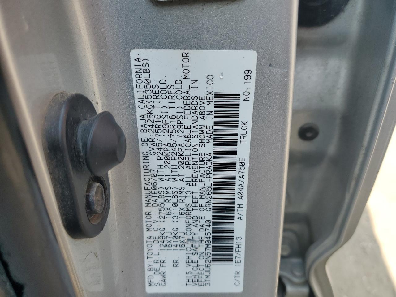 2007 Toyota Tacoma Double Cab Prerunner VIN: 3TMJU62N57M045740 Lot: 81280025