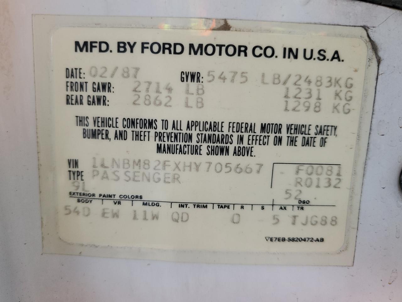 1987 Lincoln Town Car Signature VIN: 1LNBM82FXHY705667 Lot: 81488235