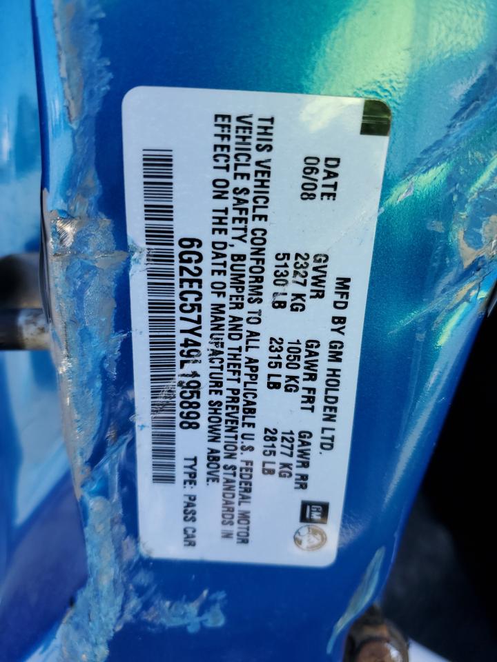 2009 Pontiac G8 Gt VIN: 6G2EC57Y49L195898 Lot: 80821455