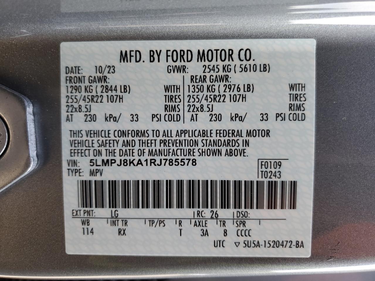 2024 Lincoln Nautilus Reserve VIN: 5LMPJ8KA1RJ785578 Lot: 81482245