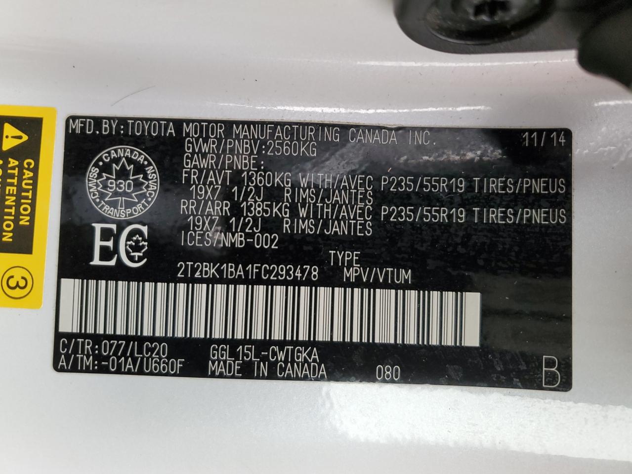 2015 Lexus Rx 350 Base VIN: 2T2BK1BA1FC293478 Lot: 71159545