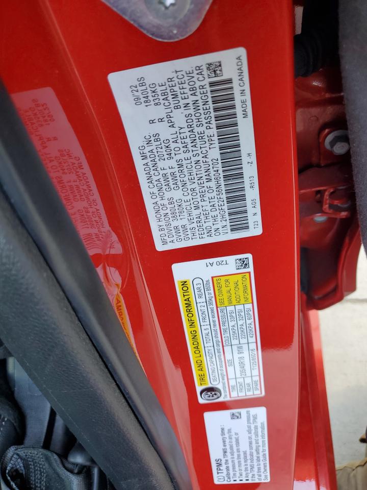 2022 Honda Civic Sport VIN: 2HGFE2F56NH604702 Lot: 71821785