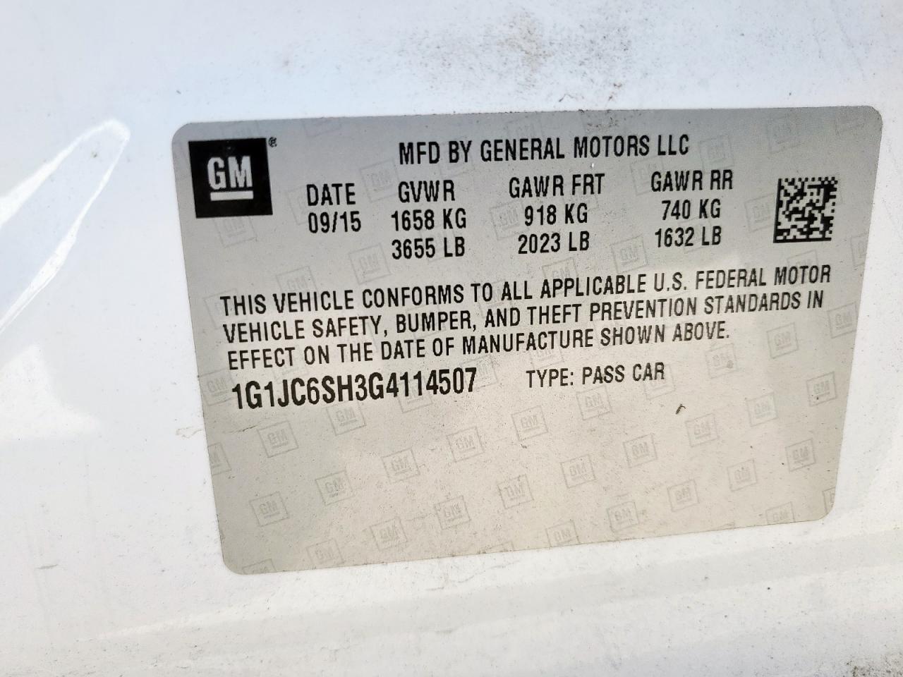 2016 Chevrolet Sonic Lt VIN: 1G1JC6SH3G4114507 Lot: 80344065
