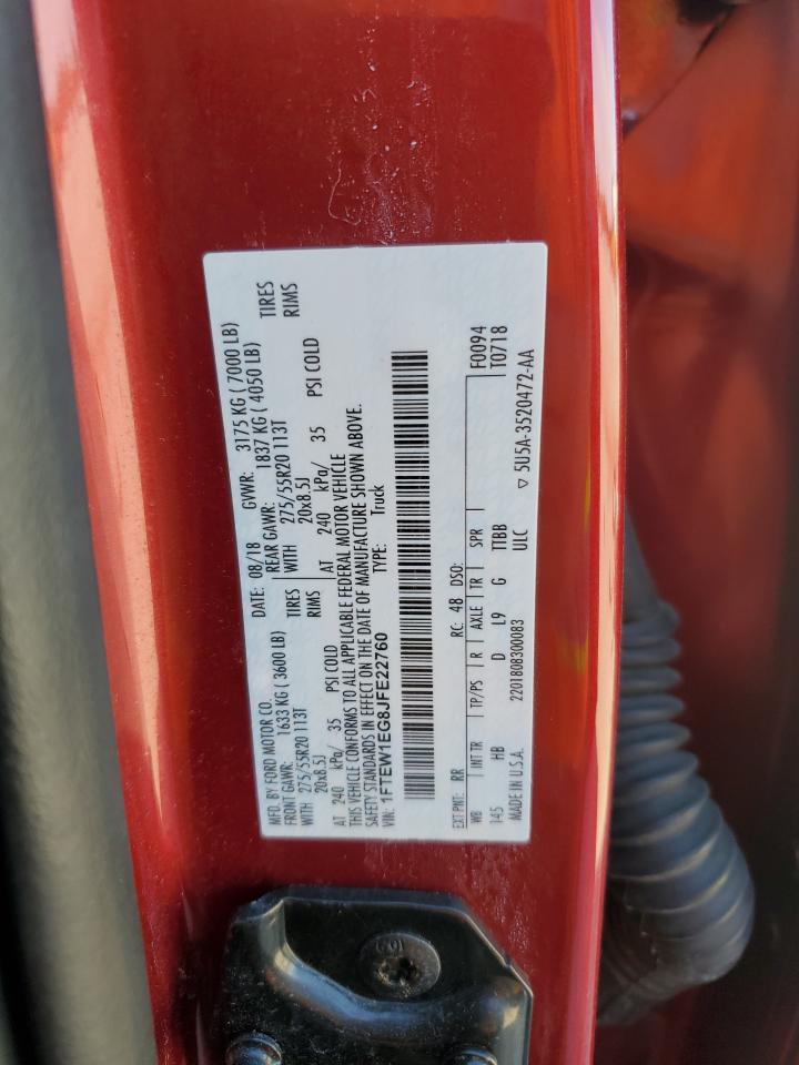 2018 Ford F150 Supercrew VIN: 1FTEW1EG8JFE22760 Lot: 80799545