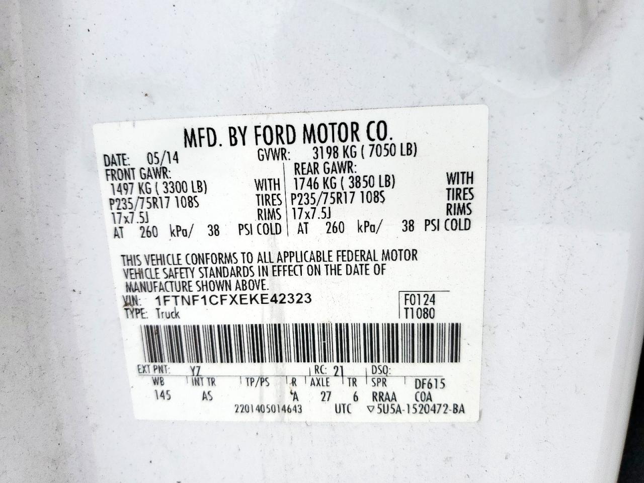 2014 Ford F150 VIN: 1FTNF1CFXEKE42323 Lot: 71273485