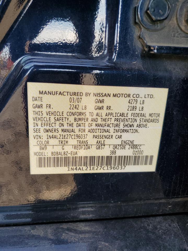 2007 Nissan Altima 2.5 VIN: 1N4AL21E27C196037 Lot: 72054785
