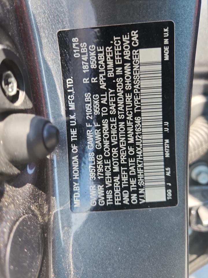 2018 Honda Civic Sport VIN: SHHFK7H4XJU216346 Lot: 80904605