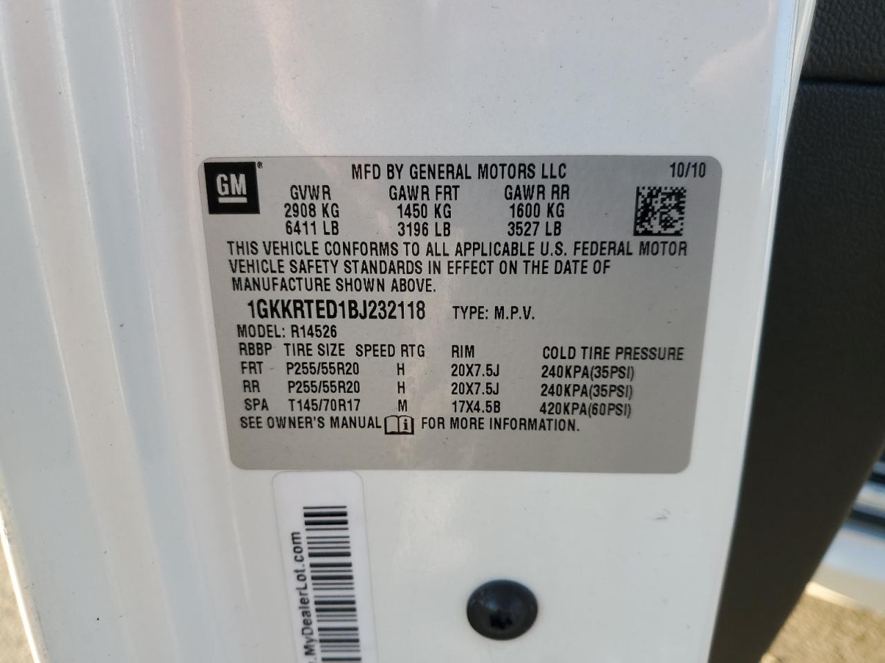 2011 GMC Acadia Denali VIN: 1GKKRTED1BJ232118 Lot: 84414925