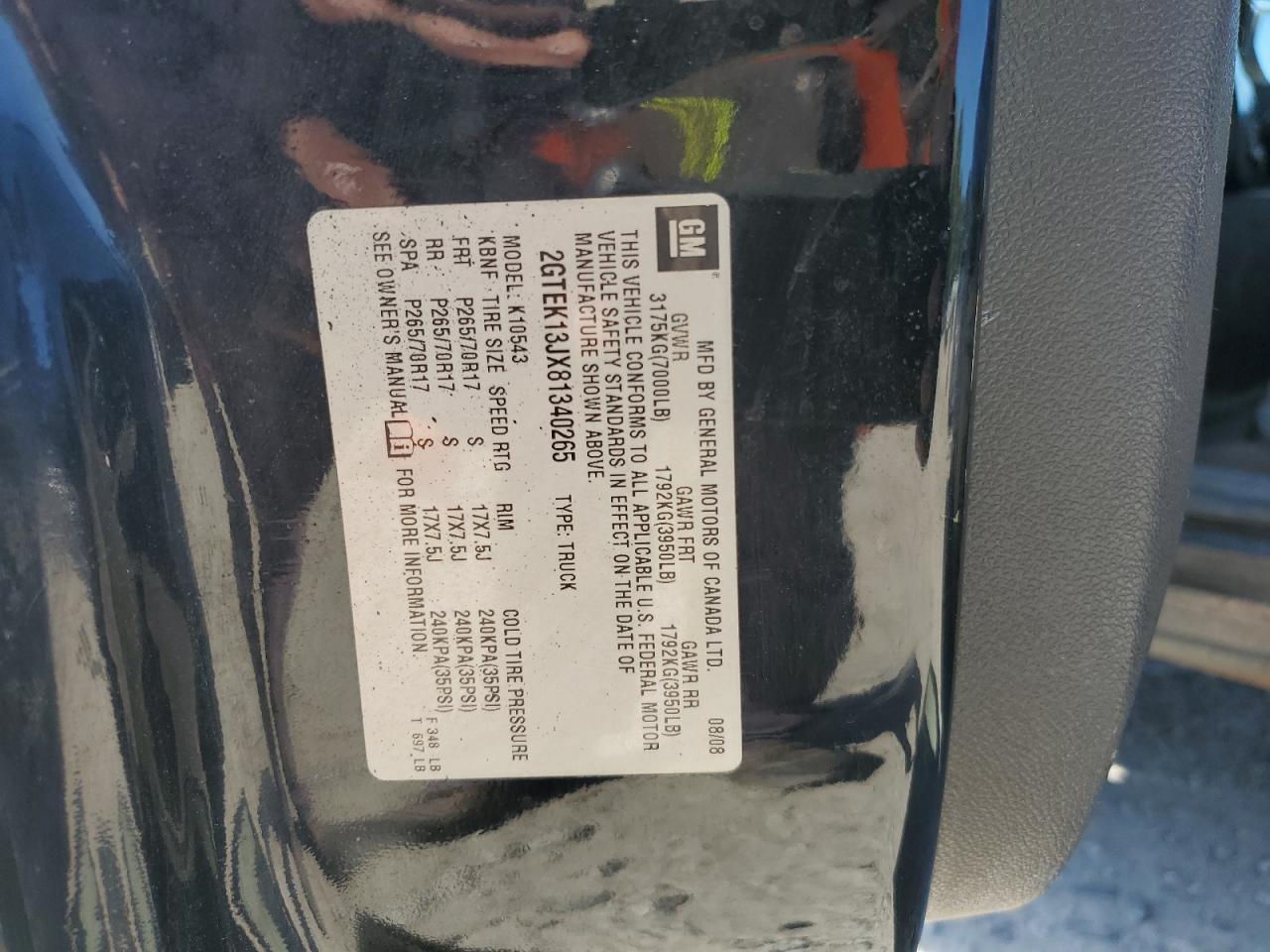 2008 GMC Sierra K1500 VIN: 2GTEK13JX81340265 Lot: 81570525