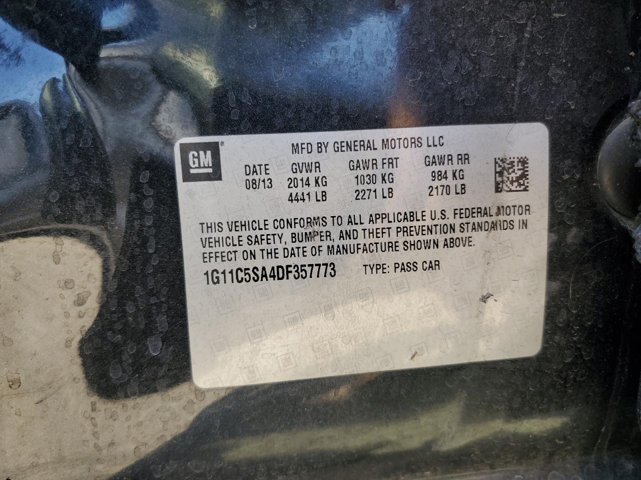 2013 Chevrolet Malibu 1Lt VIN: 1G11C5SA4DF357773 Lot: 81585835