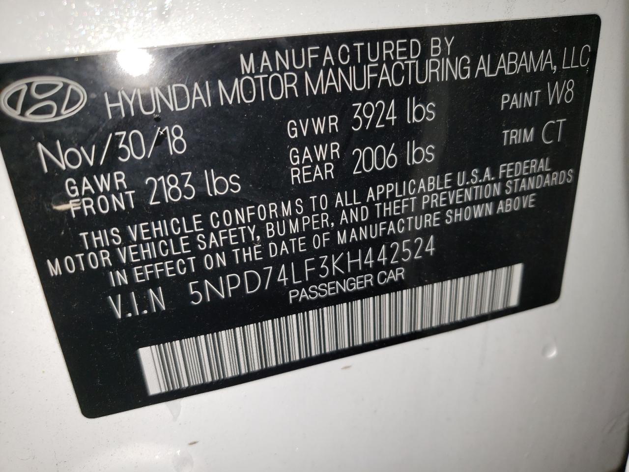 2019 Hyundai Elantra Se VIN: 5NPD74LF3KH442524 Lot: 80667865