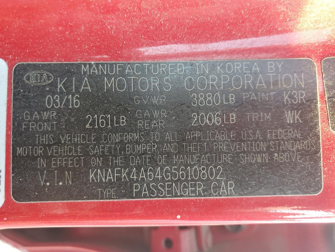 2016 Kia Forte Lx VIN: KNAFK4A64G5610802 Lot: 81446305