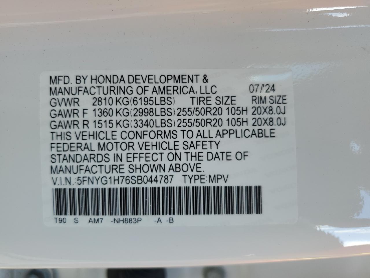 2025 Honda Pilot Touring VIN: 5FNYG1H76SB044787 Lot: 80685445