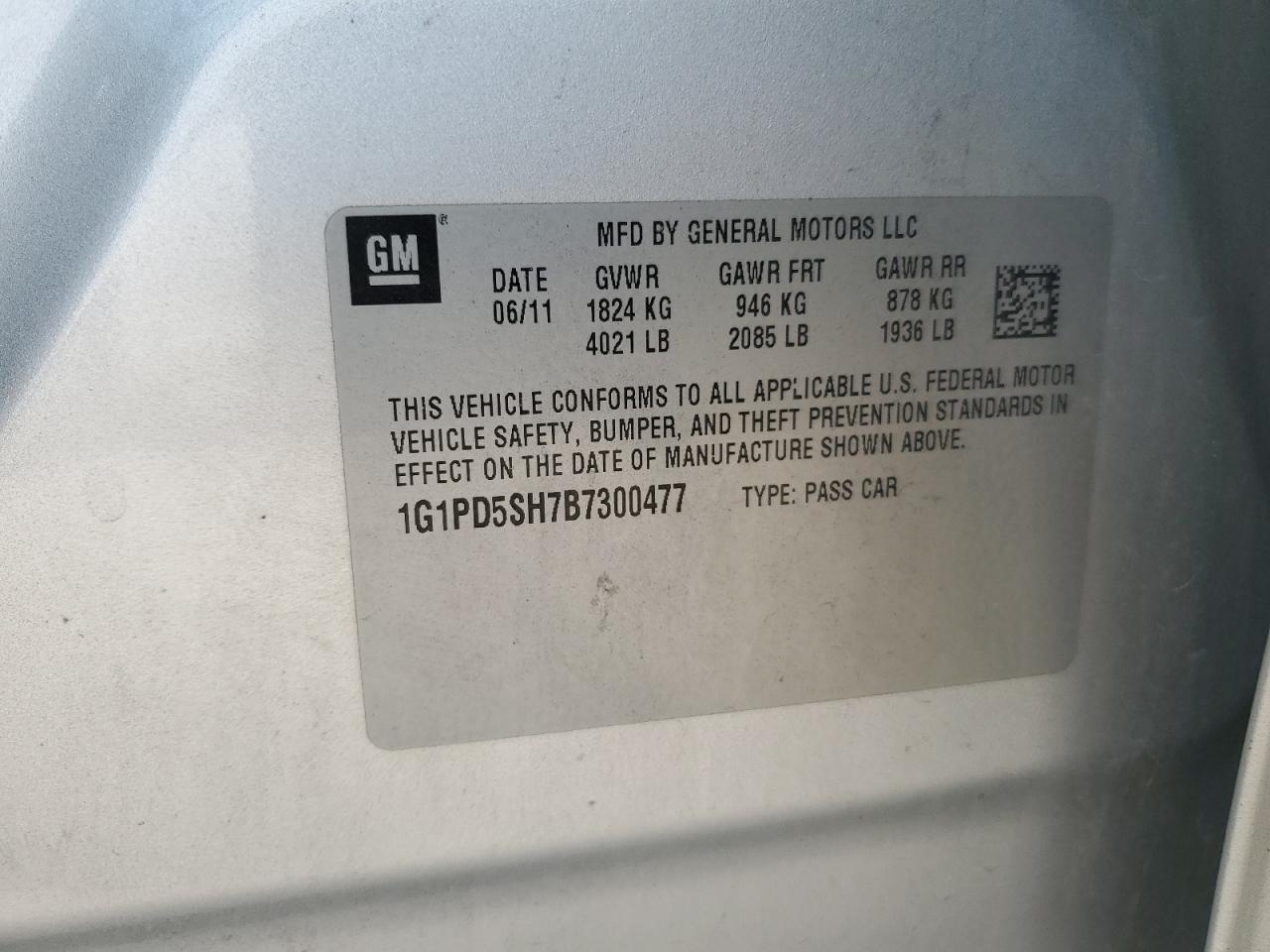 2011 Chevrolet Cruze Ls VIN: 1G1PD5SH7B7300477 Lot: 71775375