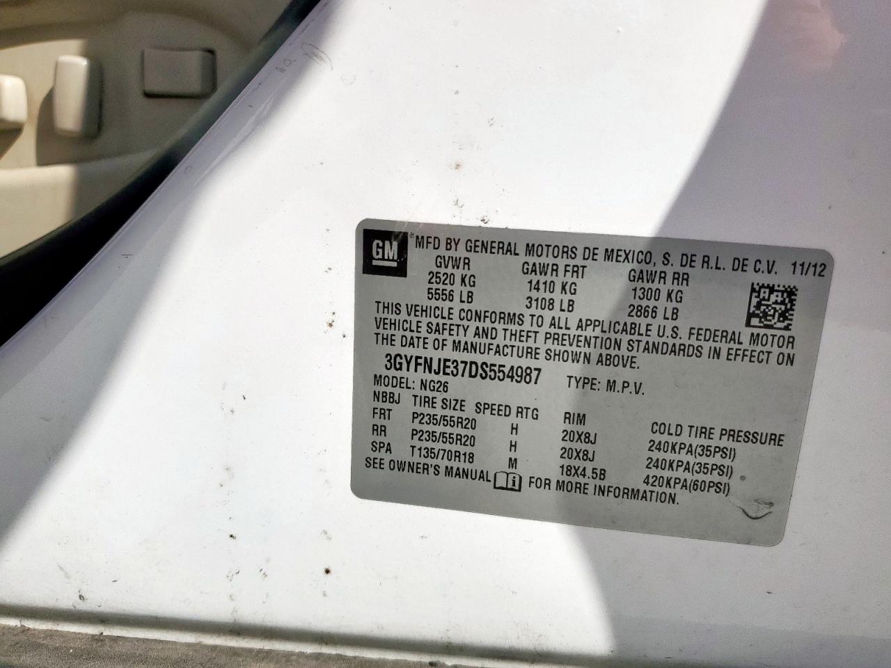 2013 Cadillac Srx Premium Collection VIN: 3GYFNJE37DS554987 Lot: 84290375