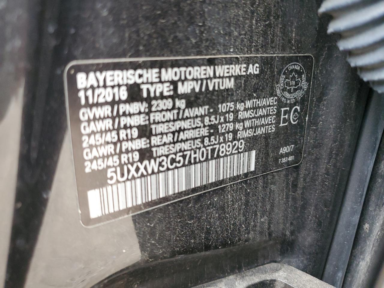 2017 BMW X4 xDrive28I VIN: 5UXXW3C57H0T78929 Lot: 80295125