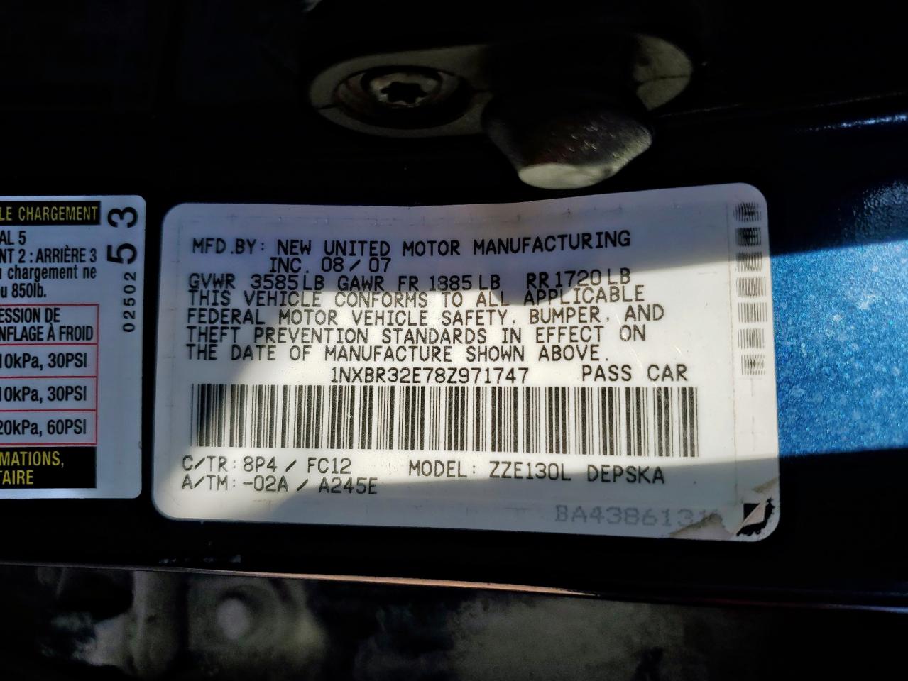 2008 Toyota Corolla Ce VIN: 1NXBR32E78Z971747 Lot: 81322975