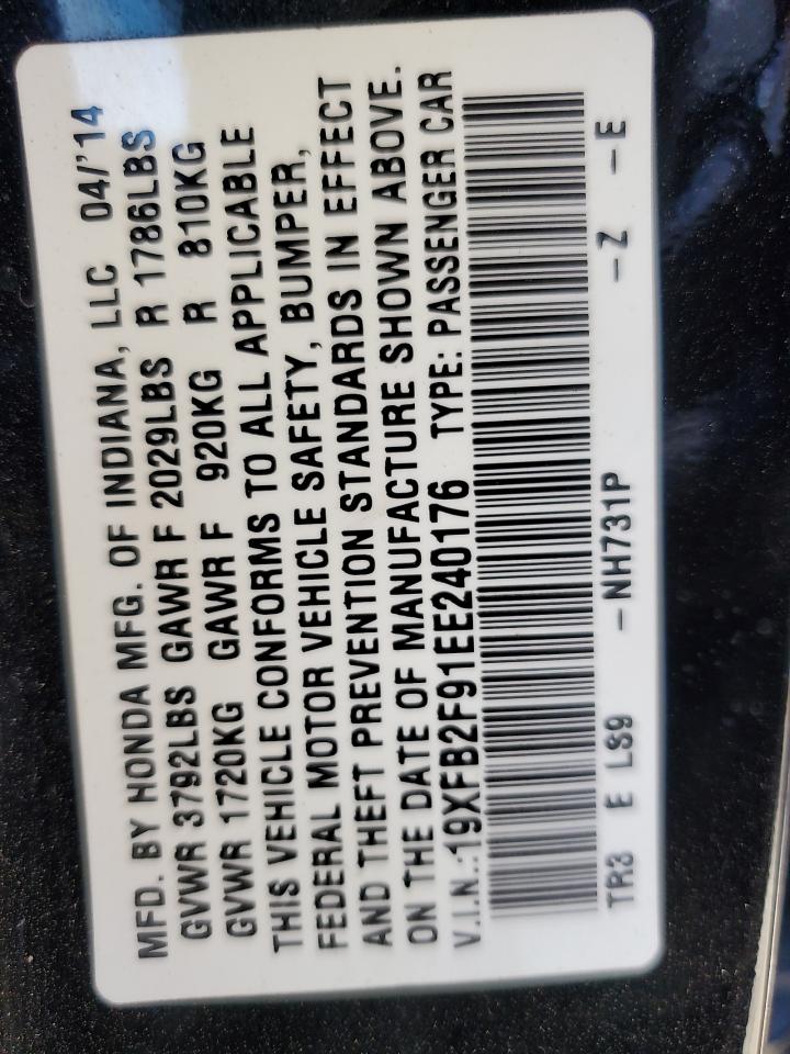 2014 Honda Civic Exl VIN: 19XFB2F91EE240176 Lot: 72067945